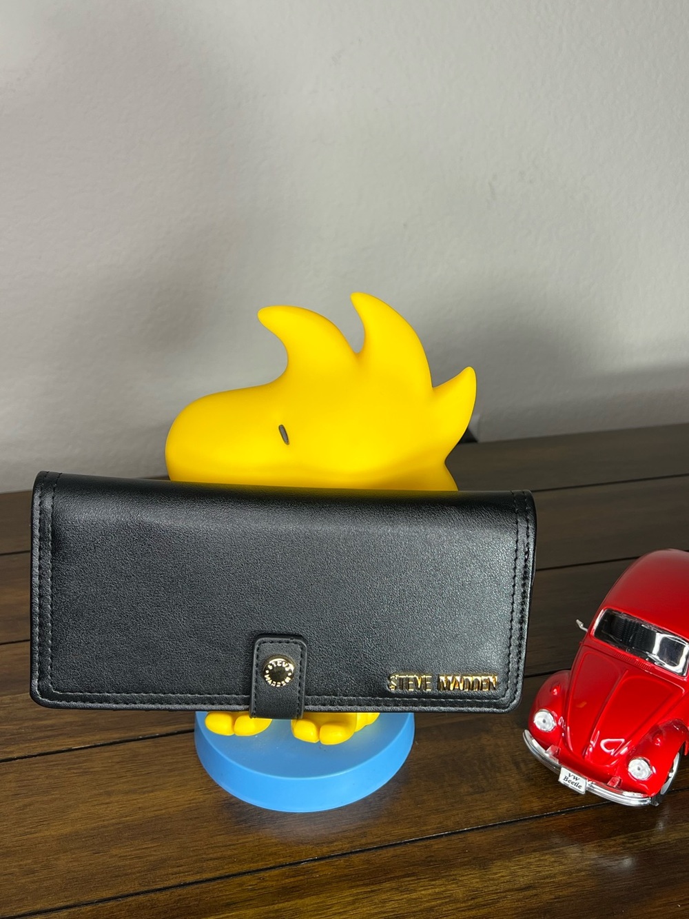Steve Madden Black Wallet with Gold Logo Accents